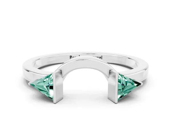 Trillion Green Sapphire Open Band Ring with Bezel Setting Platinum