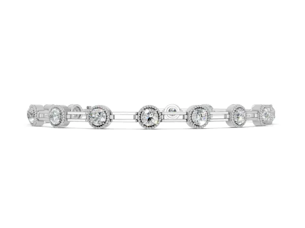 Round Bezel-Set Diamond Tennis Bracelet with Open Link Band White gold
