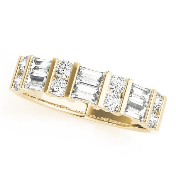 Channel Set Baguette and Round Diamond Eternity Band Yellow gold