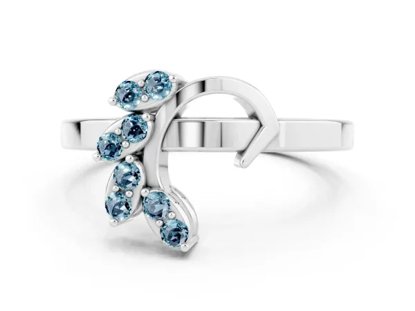 Marquise Aquamarine Cluster Bypass Ring with Prong Setting Platinum