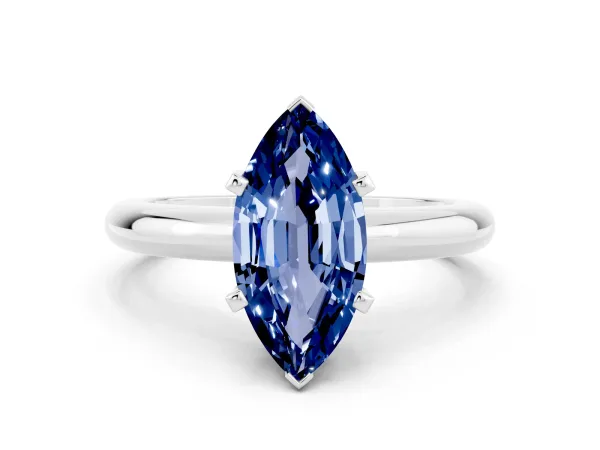 Marquise Cut Blue Sapphire Solitaire Engagement Ring with Round Band and Four-Prong Setting Silver