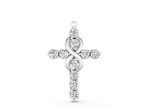 Round Diamond Prong Set Infinity Cross Pendant Silver