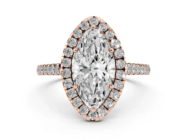 Marquise Cut Halo Pave Diamond Engagement Ring with Four-Prong Setting Rose gold