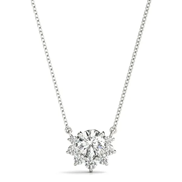 Round Cluster Diamond Pendant with Prong Setting White gold
