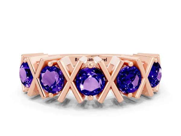Round Tanzanite Channel Set Band with X-Prong Detail Rose gold