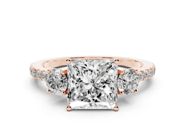 Three-Stone Princess Cut Cut Diamond Pavé Band with Prong Setting Rose gold