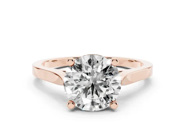 Round Cut Solitaire Diamond Ring with Four-Prong Setting and Tapered Band Rose gold