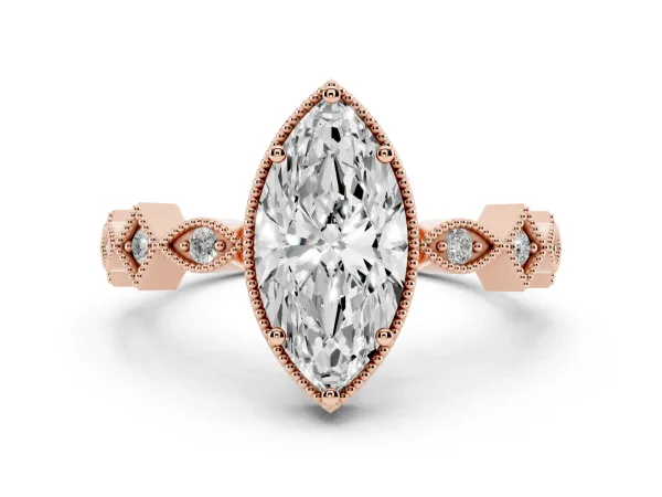 Marquise Cut Milgrain Marquise Diamond Twist Band Ring Rose gold