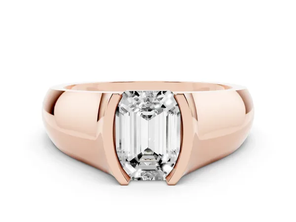 Emerald Cut Solitaire Bezel Set Diamond Ring with Wide Band Rose gold