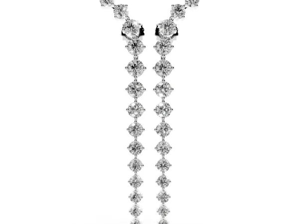 Round Diamond Curved Drop Earrings Platinum