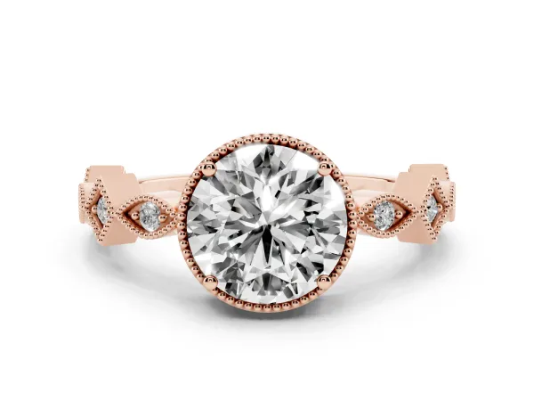 Round Cut Milgrain Marquise Diamond Twist Band Ring Rose gold