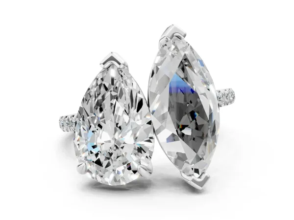 Pear and Marquise Toi Moi Ring with Prong Setting and Pave Band White gold