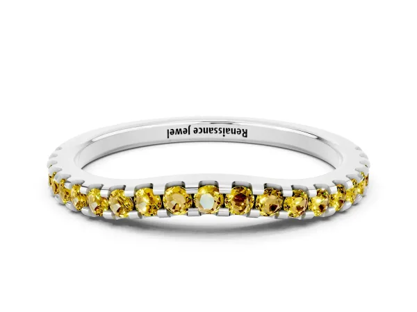 Round Yellow Sapphire Pavé Curved Wedding Band Platinum