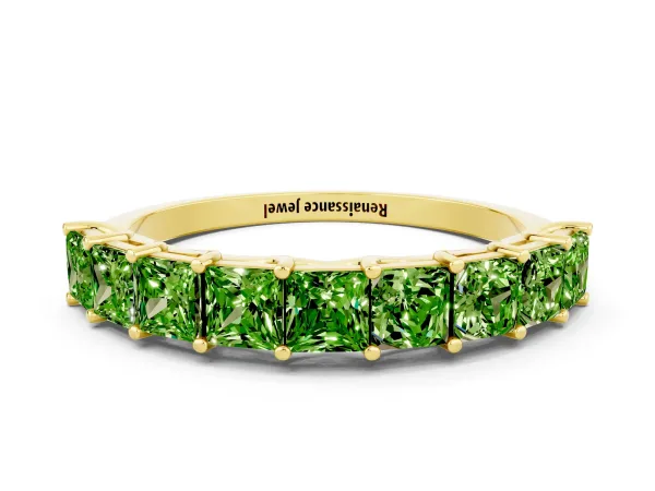 Princess Cut Peridot Channel-Set Eternity Band with Prong Setting Yellow gold