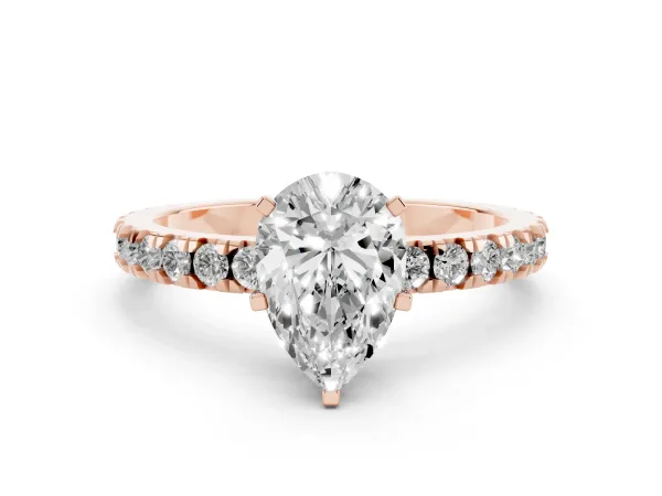 Pear Cut Diamond Pavé Band Solitaire with Four-Prong Setting Rose gold