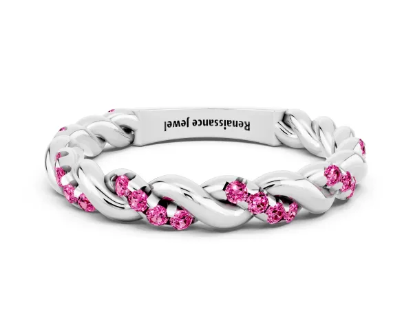 Twisted Pavé Round Pink Sapphire Eternity Band Platinum