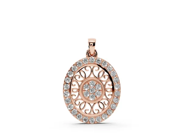 Round Halo Filigree Pendant with Pavé Setting Rose gold