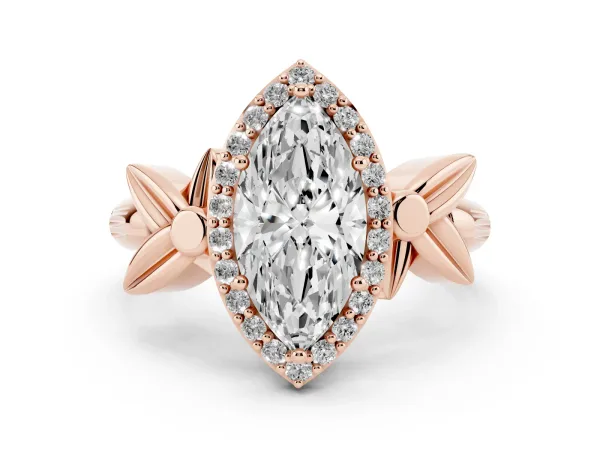 Marquise Cut Halo Diamond Floral Band with Four-Prong Setting Rose gold