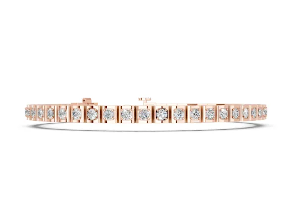 Square Channel Set Round Diamond Tennis Bracelet Rose gold