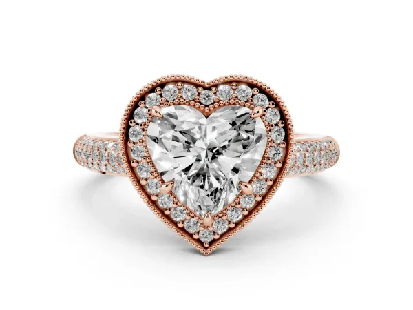 Heart Cut Cut Halo Diamond Pave Band with Four-Prong Setting Rose gold