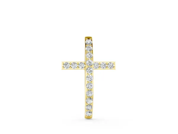 Pavé Round Diamond Cross Pendant with Prong Setting Yellow gold