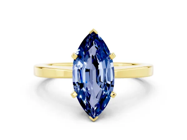 Marquise Cut Blue Sapphire Solitaire Engagement Ring with Classic Band and Four-Prong Setting Yellow gold