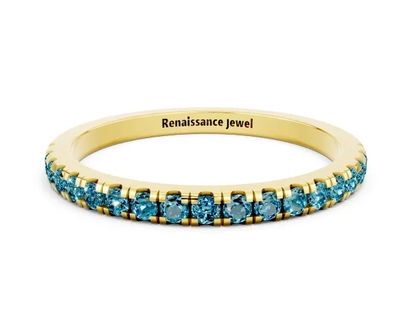 Pavé Round Blue Topaz Half Eternity Band with Shared Prong Setting Yellow gold