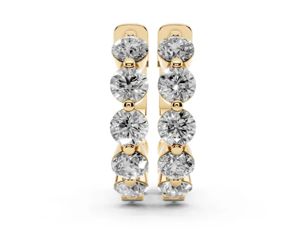 Round Brilliant Diamond Inside-Out Hoop Earrings with Shared Prong Setting Yellow gold