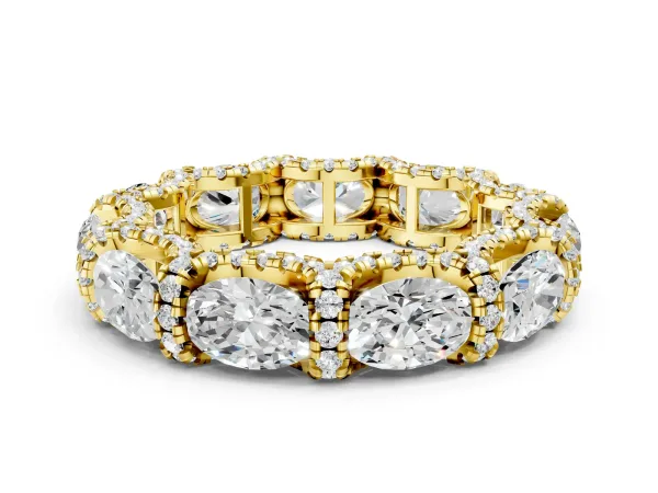 Oval Diamond Eternity Wedding Band with Round Diamond Accents Yellow gold