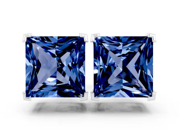 Princess Cut Blue Sapphire Stud Earrings Platinum