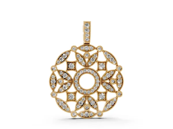 Round Diamond Pavé Filigree Pendant Yellow gold