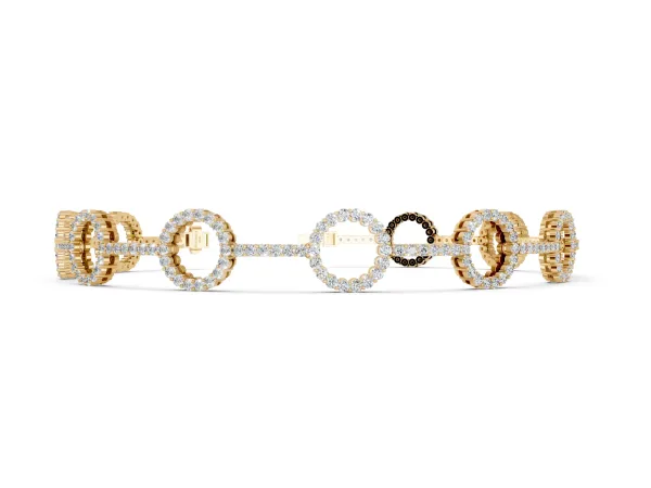 Round Diamond Circle Link Tennis Bracelet with Pavé Setting Yellow gold