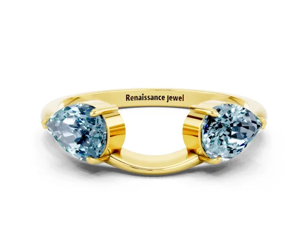 Two-Stone Pear Aquamarine Bypass Ring with Prong Setting Yellow gold