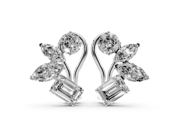Multi-Shape Diamond Cluster Stud Earrings Platinum