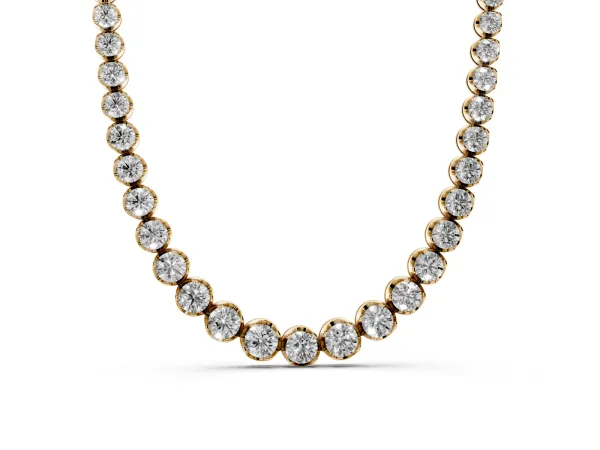 Round Diamond Tennis Necklace with Bezel Setting and Prong Setting Yellow gold