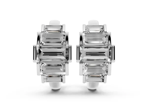 Baguette Cut Diamond Graduated Channel Set Hoop Earrings Platinum
