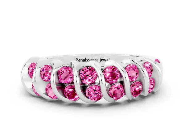 Channel Set Round Pink Sapphire Multi-Row Band Platinum