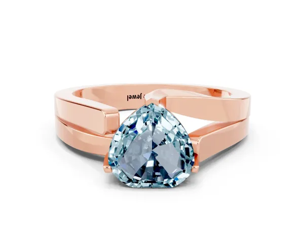 Modern Tension Set Heart Cut Aquamarine Solitaire Wide Band Ring Rose gold
