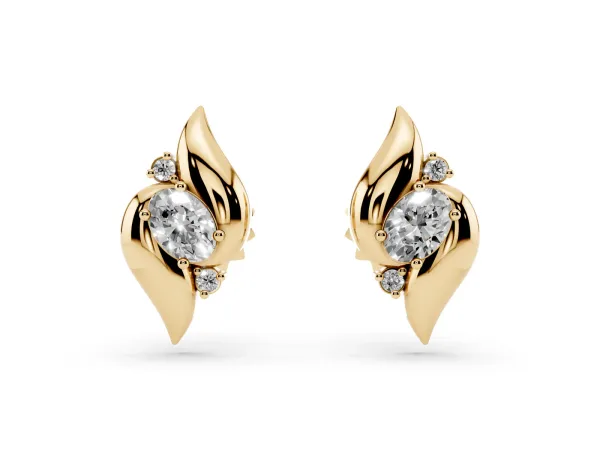Oval Diamond Shell Stud Earrings Yellow gold