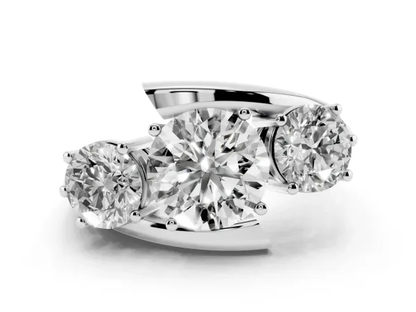 Three-Stone Round Cut Diamond Bypass Band with Prong Setting White gold