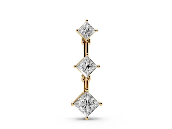 Triple Princess Cut Drop Pendant with Four-Prong Setting Yellow gold