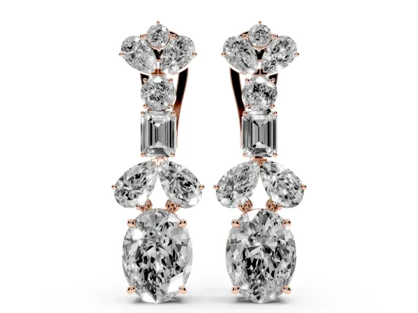 Pear, Baguette and Oval Diamond Monaco Drop Earrings Rose gold