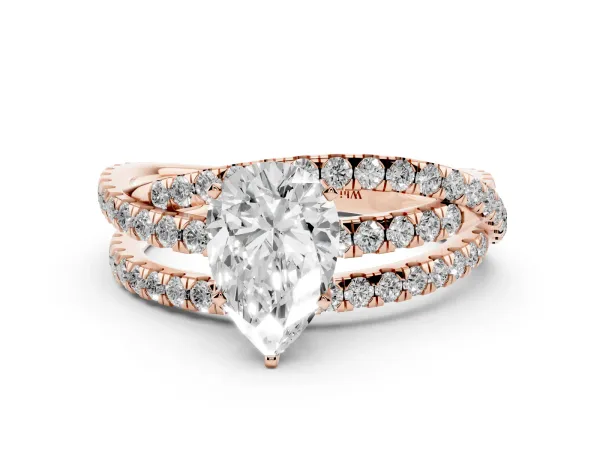 Pear Cut Solitaire Twist Band with Pavé Setting and Four-Prong Setting Rose gold