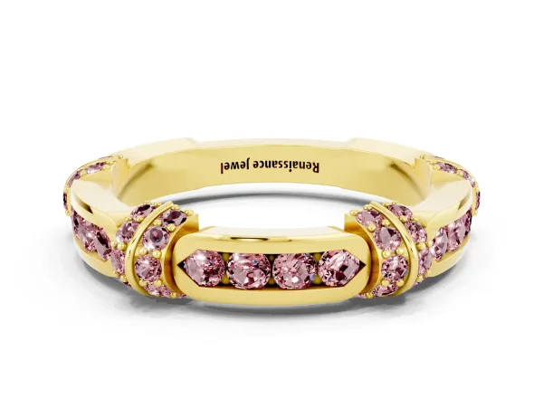 Pavé Round Morganite Link Band with Bezel Setting Yellow gold