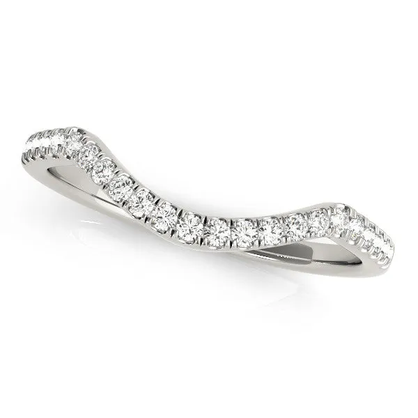 Round Diamond Pavé Curved Wedding Band with Shared Prong Setting Platinum
