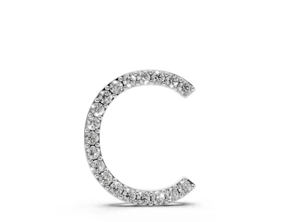 Round Diamond Pavé C Pendant Necklace Silver