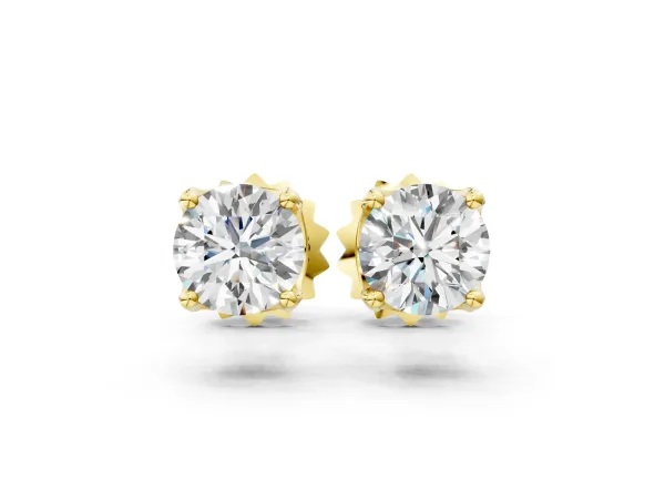 Round Solitaire Diamond Stud Earrings with Four-Prong Basket Setting Yellow gold