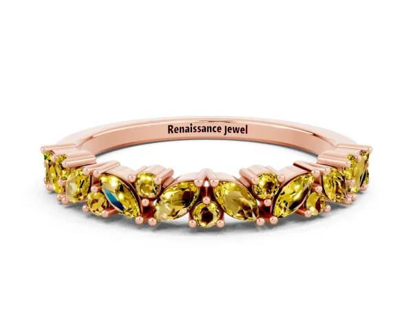 Marquise and Round Yellow Sapphire Vine Eternity Band with Prong Setting Rose gold