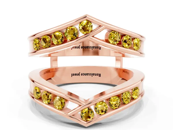 Round Yellow Sapphire Channel-Set Chevron Band Rose gold