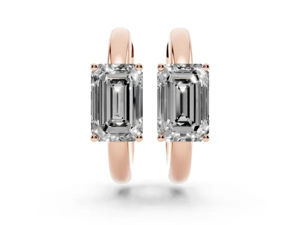 Emerald Diamond Solitaire Huggie Hoop Earrings Rose gold